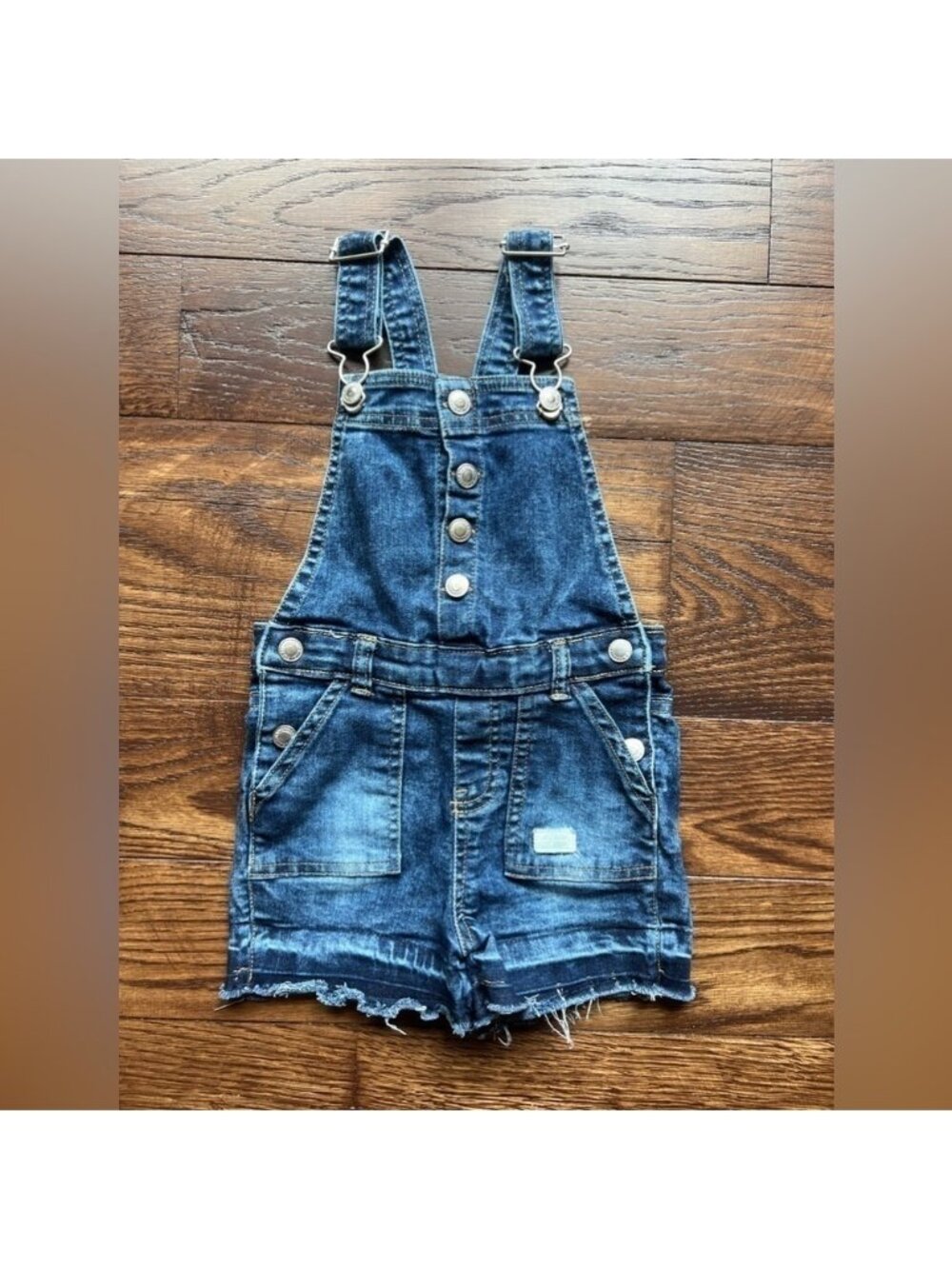7 for all Mankind Toddler Girls Overall Shorts 4T Blue Denim Bib Distressed.